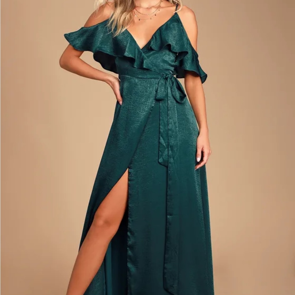 Moriah Emerald Green Satin Wrap Maxi Dress